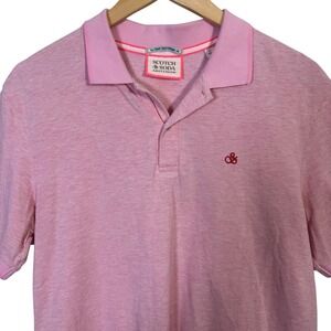 Scotch & Soda Mens Medium Polo Pink Heathered Shirt Short Sleeve Organic Cotton
